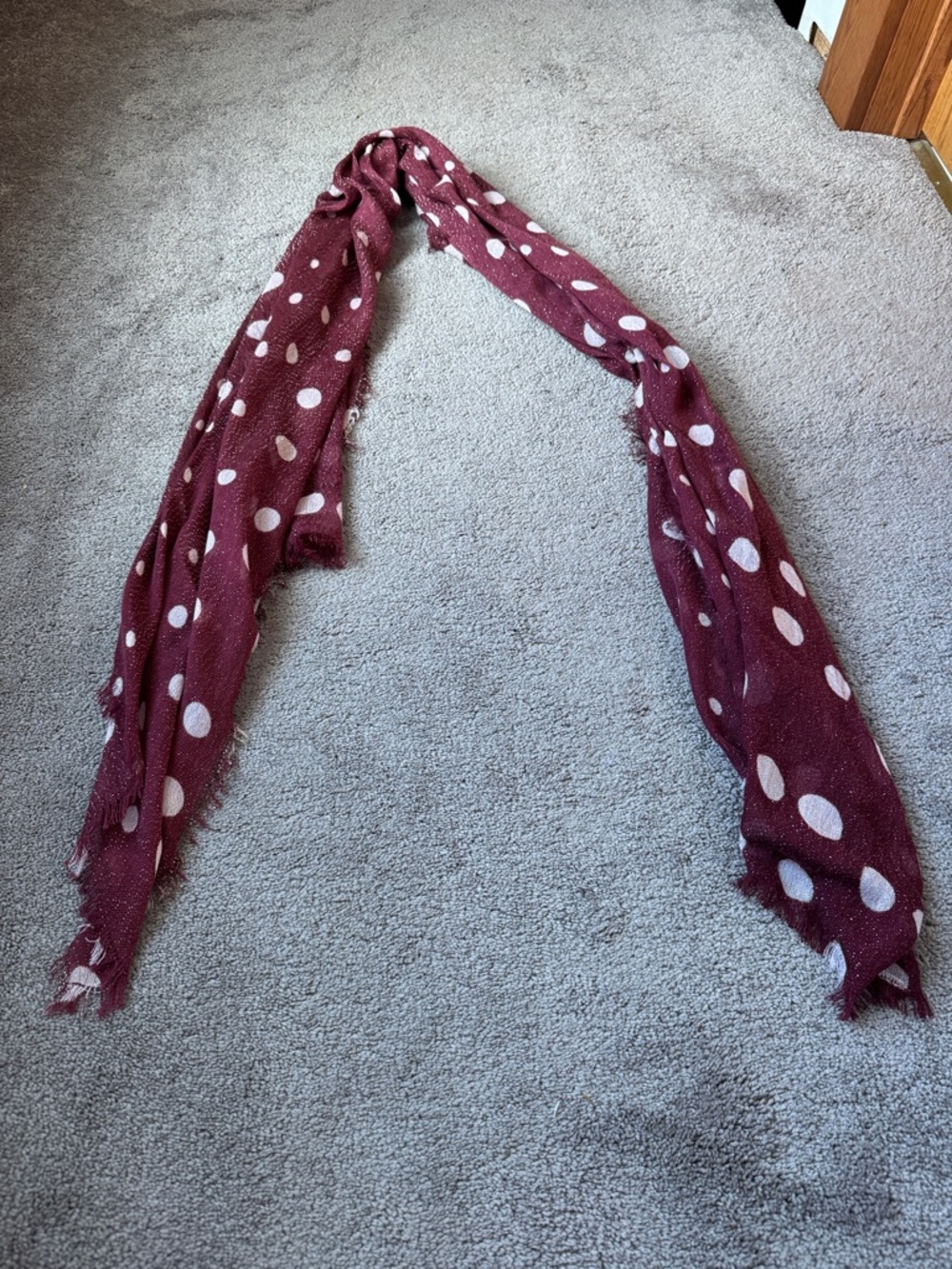 Burgundy Polka Dot Scarf Wrap Lightweight Shawl Fringe Trim 71in x 41in
